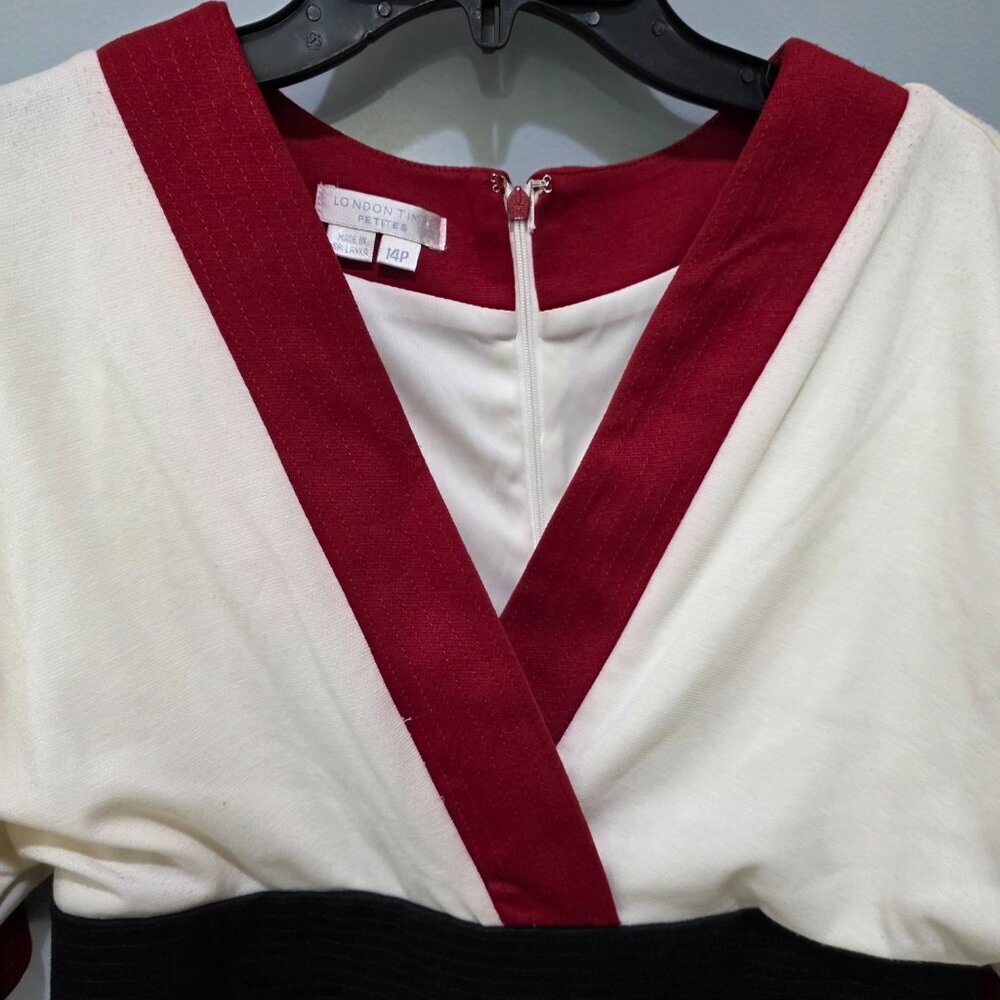 London Times Women’s 14P Colorblock Dress Black White Red | Short Sleeve V-Neck - Picture 3 of 13